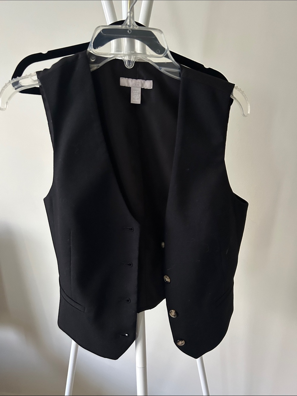 H&M Black Sleeveless Tailored Vest with Button Front